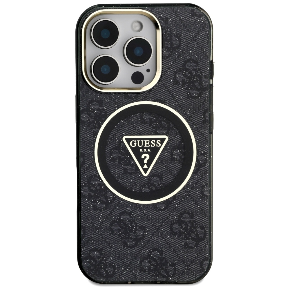 Original Case GUESS IML Metal Glitter 4G Circle Triangle MagSafe for Iphone 16 Pro Max black