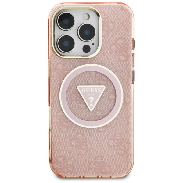 Original Case GUESS IML Metal Glitter 4G Circle Triangle MagSafe for Iphone 16 Pro Max pink