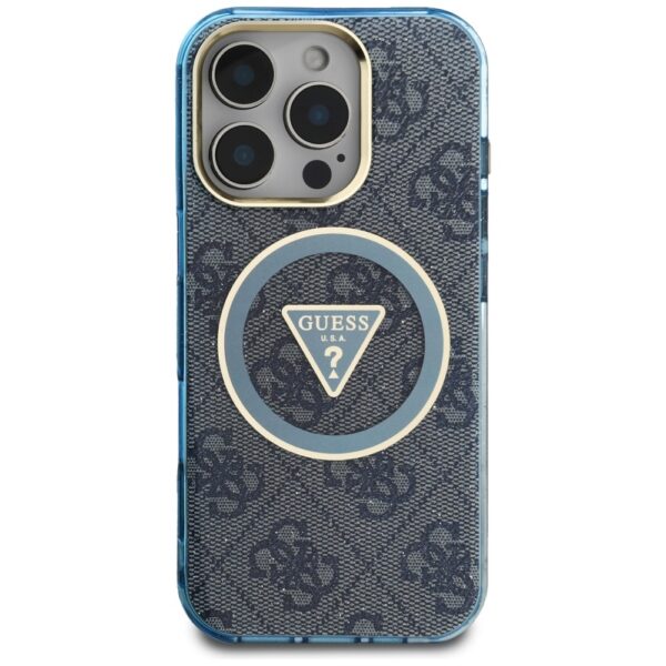Original Case GUESS IML Metal Glitter 4G Circle Triangle MagSafe for Iphone 16 Pro blue