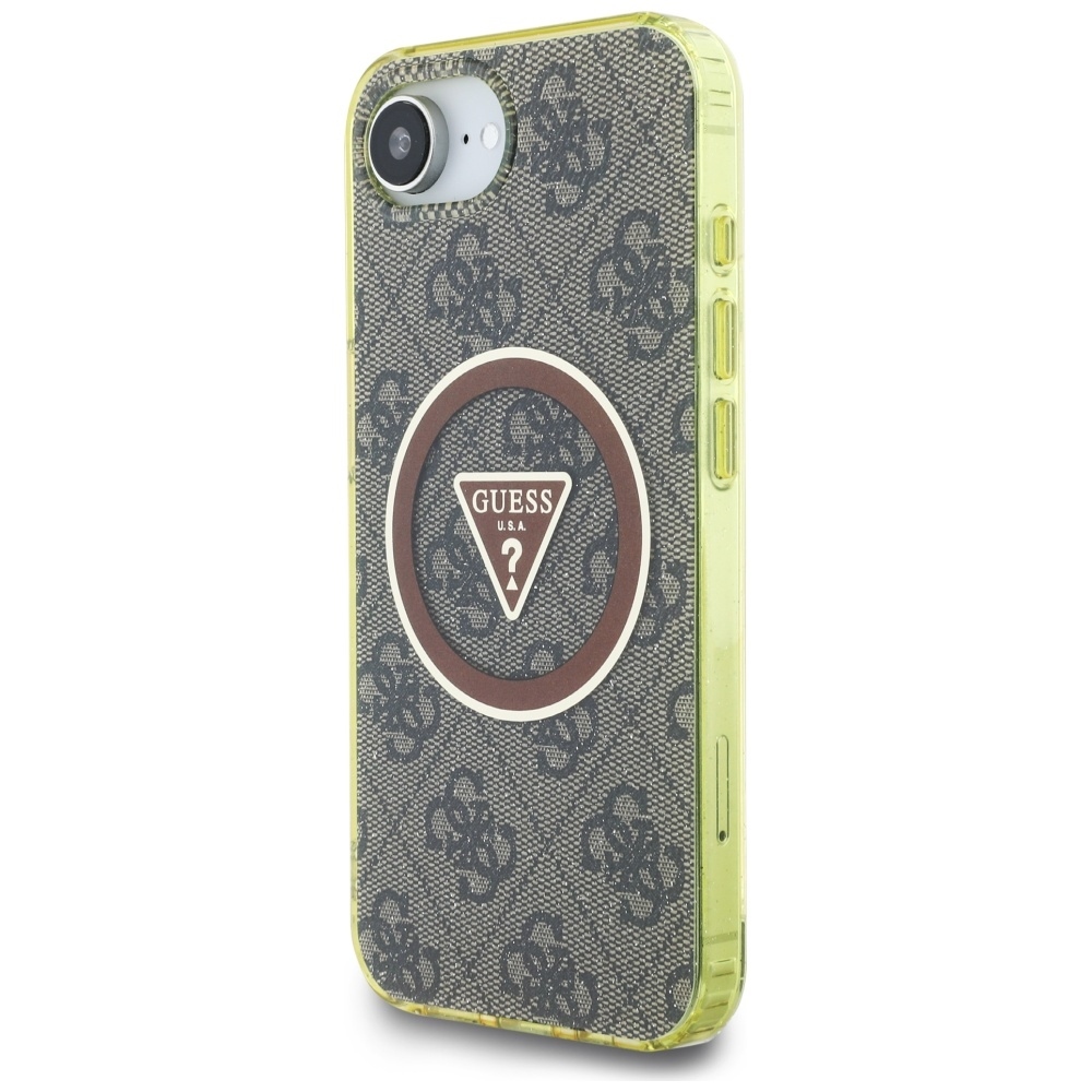 Original Case GUESS IML Metal Glitter 4G Circle Triangle MagSafe for Iphone 16e brown