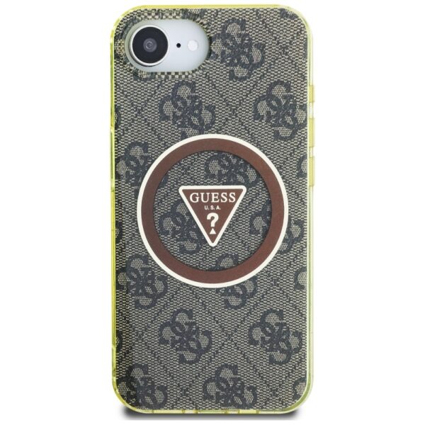 Original Case GUESS IML Metal Glitter 4G Circle Triangle MagSafe for Iphone 16e brown