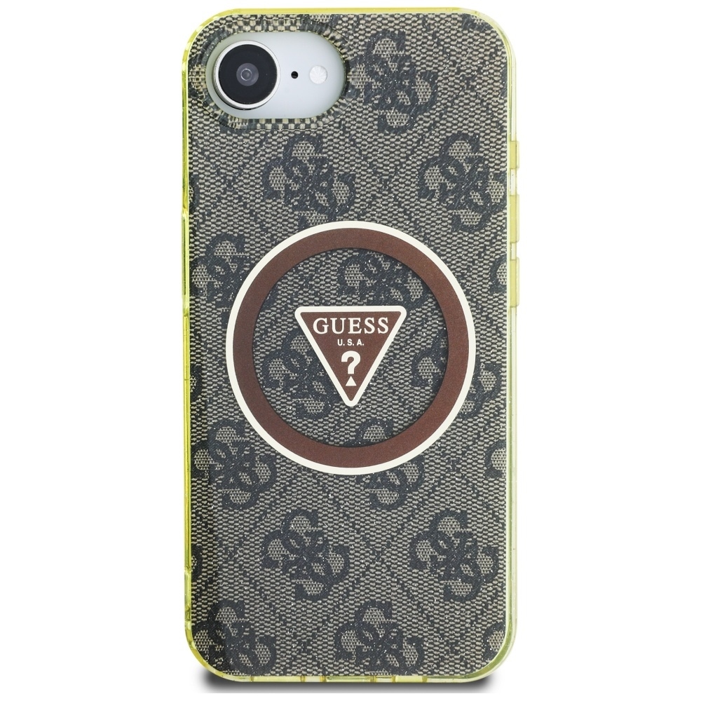 Original Case GUESS IML Metal Glitter 4G Circle Triangle MagSafe for Iphone 16e brown
