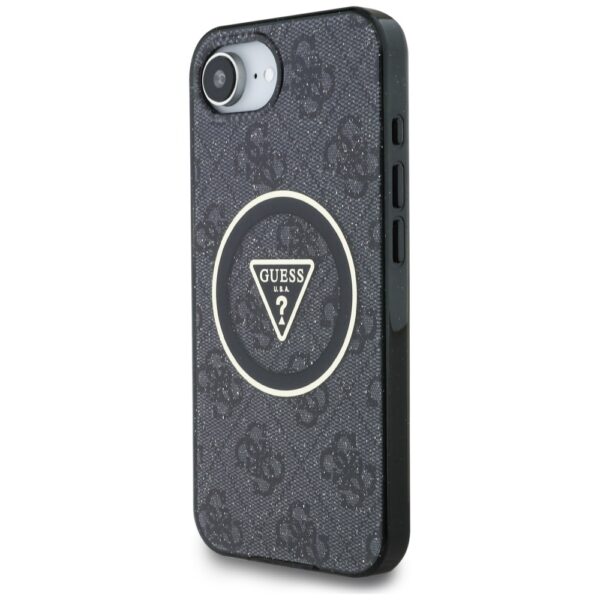 Original Case GUESS IML Metal Glitter 4G Circle Triangle MagSafe for Iphone 16e black