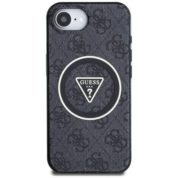Original Case GUESS IML Metal Glitter 4G Circle Triangle MagSafe for Iphone 16e black