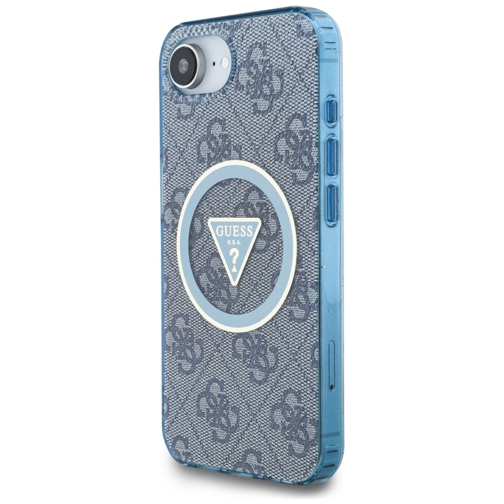 Original Case GUESS IML Metal Glitter 4G Circle Triangle MagSafe for Iphone 16e blue