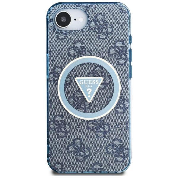 Original Case GUESS IML Metal Glitter 4G Circle Triangle MagSafe for Iphone 16e blue