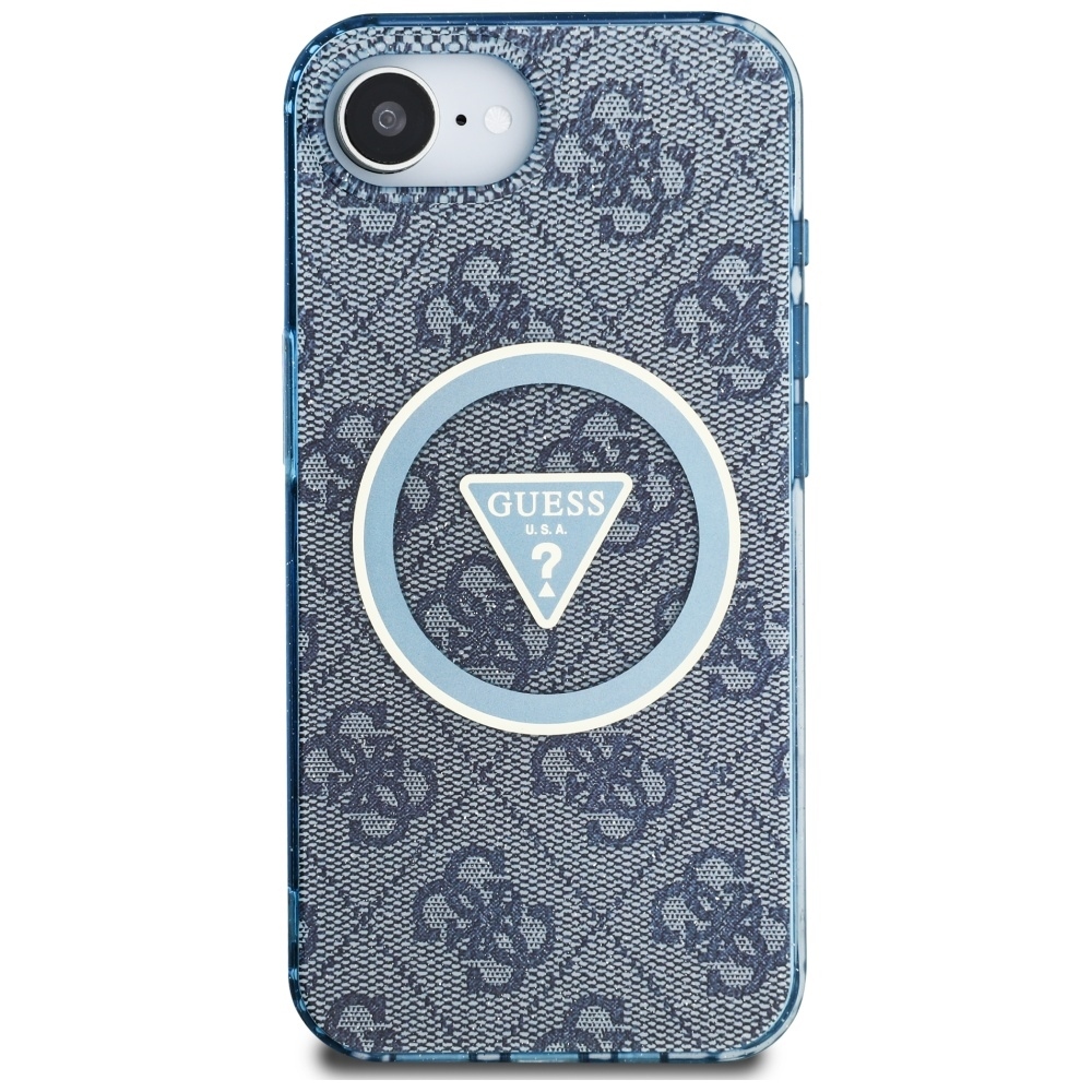 Original Case GUESS IML Metal Glitter 4G Circle Triangle MagSafe for Iphone 16e blue