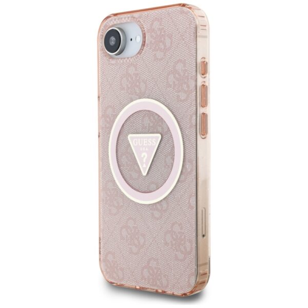 Original Case GUESS IML Metal Glitter 4G Circle Triangle MagSafe for Iphone 16e pink