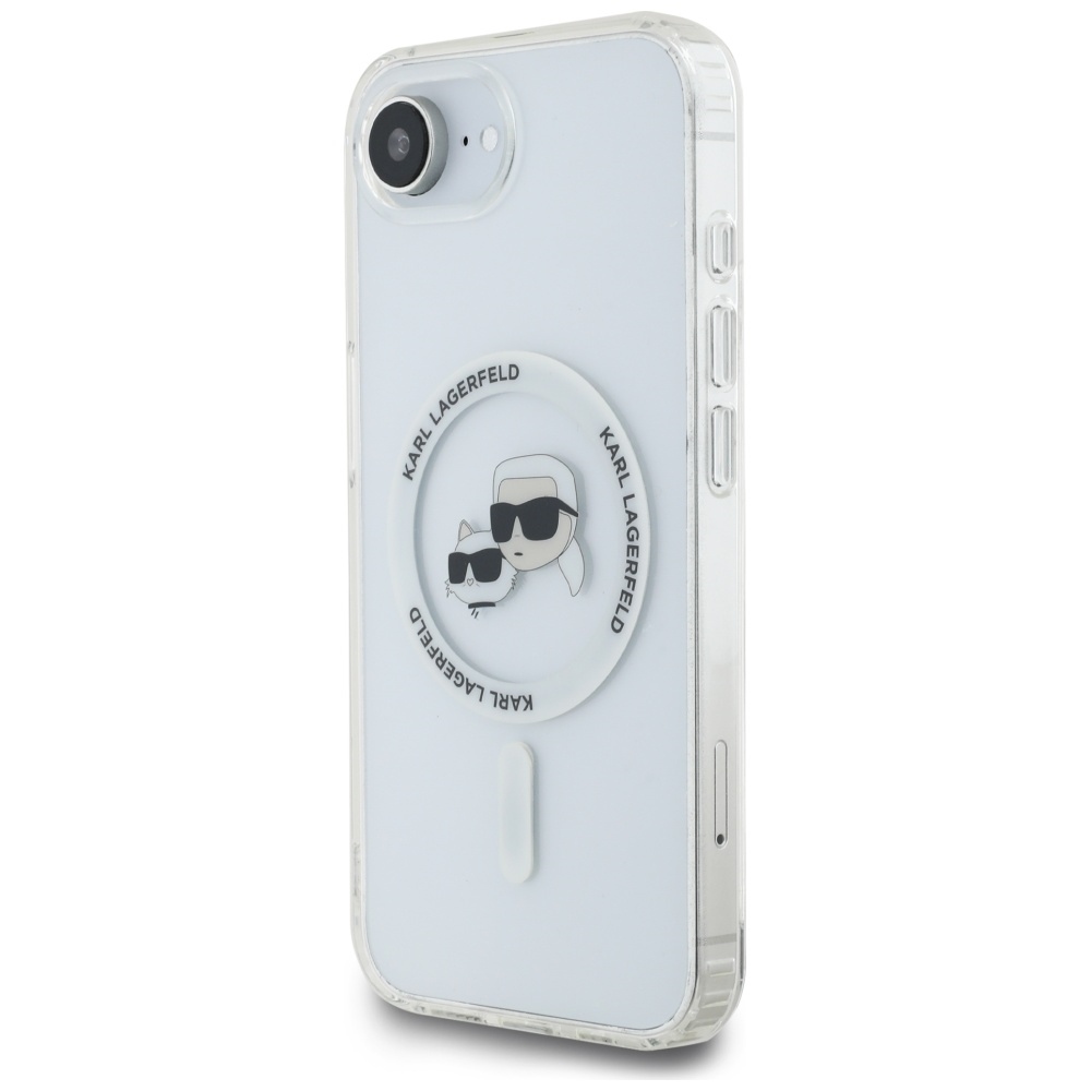 Original Pouch KARL LAGERFELD IML Metal Karl & Choupette Heads MagSafe for Iphone 16e white