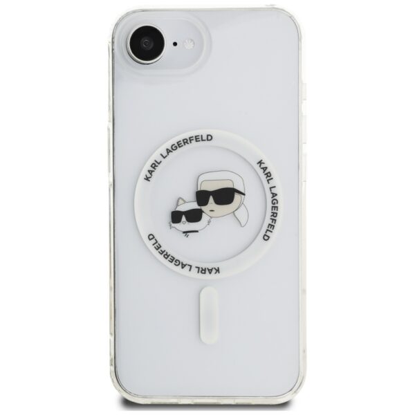 Original Pouch KARL LAGERFELD IML Metal Karl & Choupette Heads MagSafe for Iphone 16e white