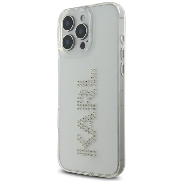Original Pouch KARL LAGERFELD IML Rhinestones Logo for Iphone 16 Pro transparent