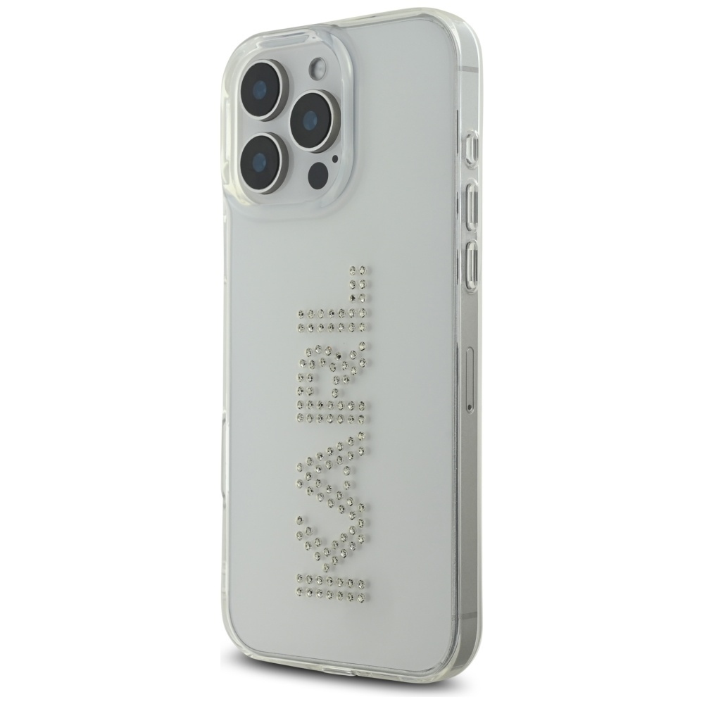 Original Pouch KARL LAGERFELD IML Rhinestones Logo for Iphone 16 Pro transparent