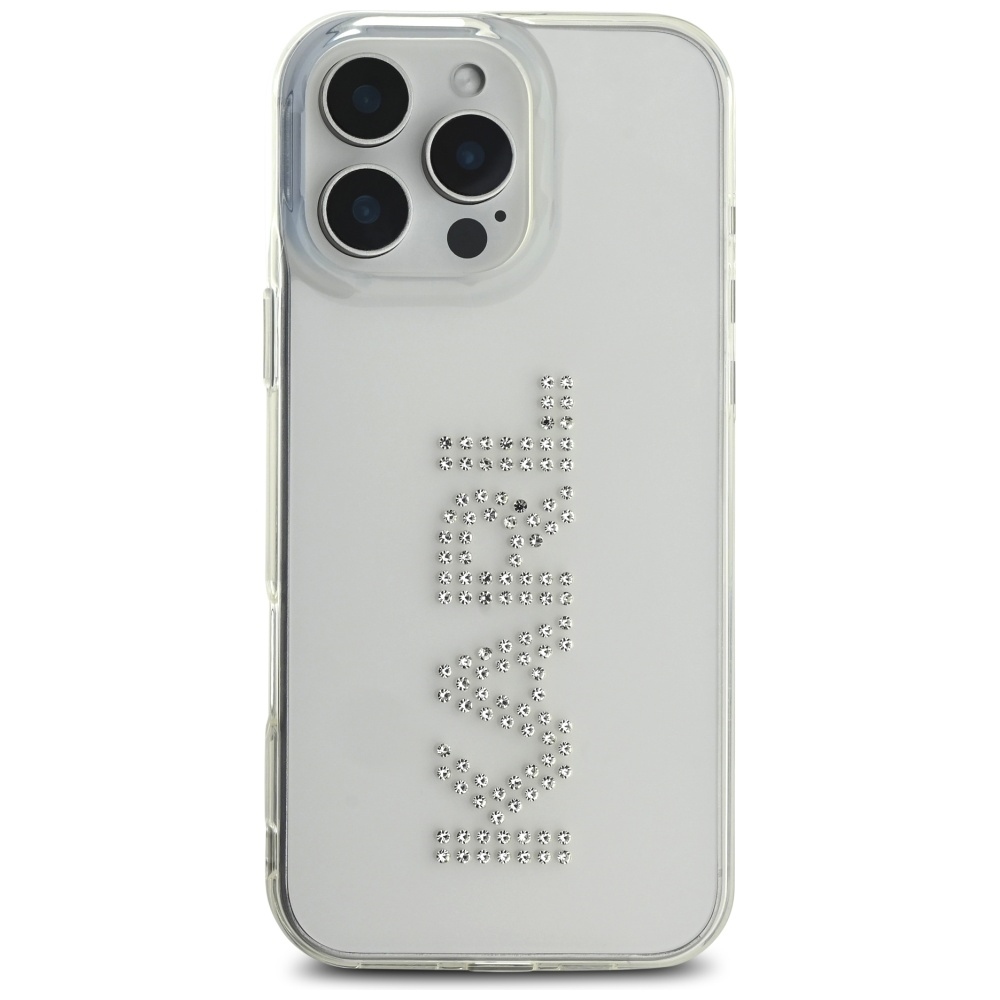 Original Pouch KARL LAGERFELD IML Rhinestones Logo for Iphone 16 Pro transparent