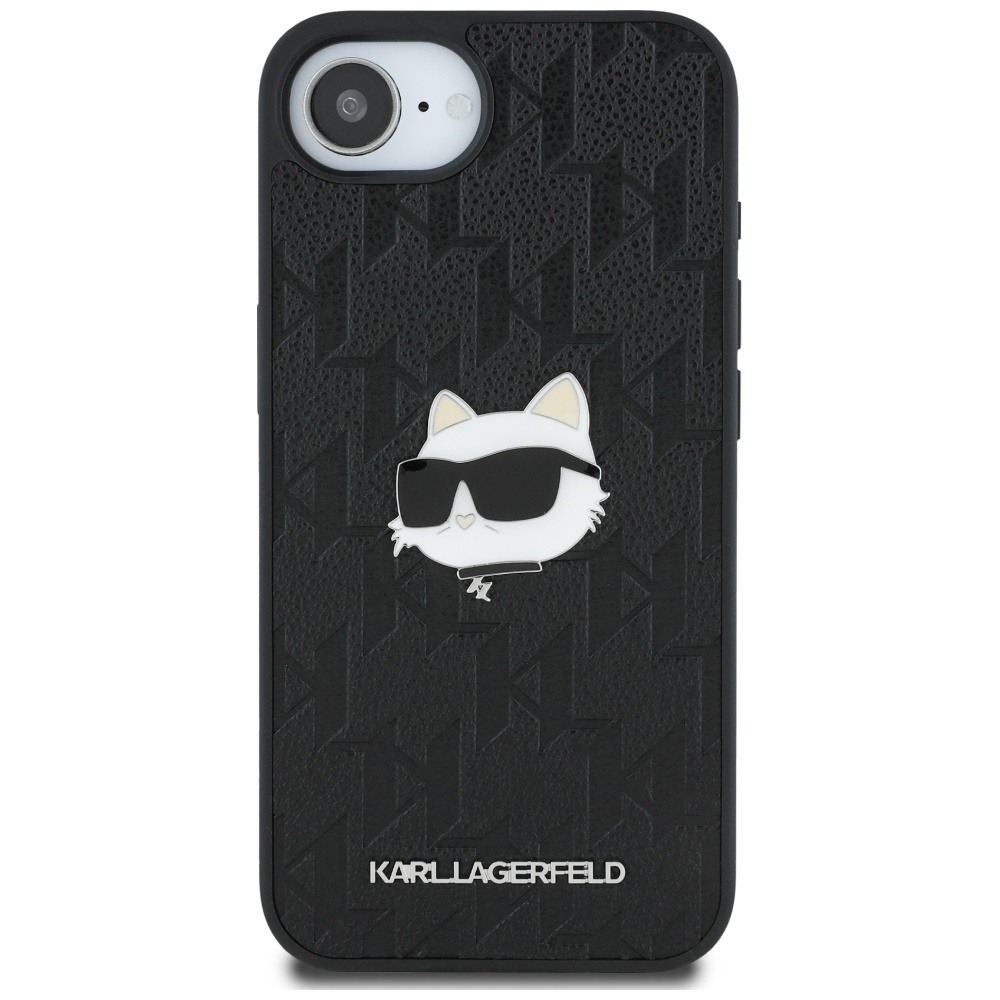 Original Pouch KARL LAGERFELD Monogram Choupette Head Pin for Iphone 16e black