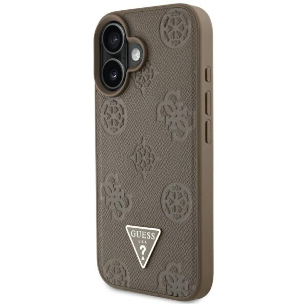 Original Case GUESS Grained Hot Stamp Peony Triangle Logo MagSafe for Iphone 16 brown