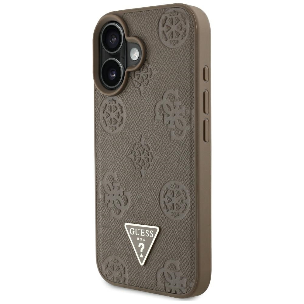 Original Case GUESS Grained Hot Stamp Peony Triangle Logo MagSafe for Iphone 16 brown