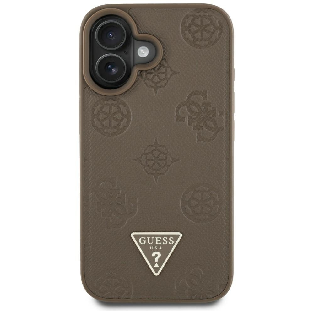Original Case GUESS Grained Hot Stamp Peony Triangle Logo MagSafe for Iphone 16 brown