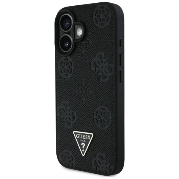 Original Case GUESS Grained Hot Stamp Peony Triangle Logo MagSafe for Iphone 16 black