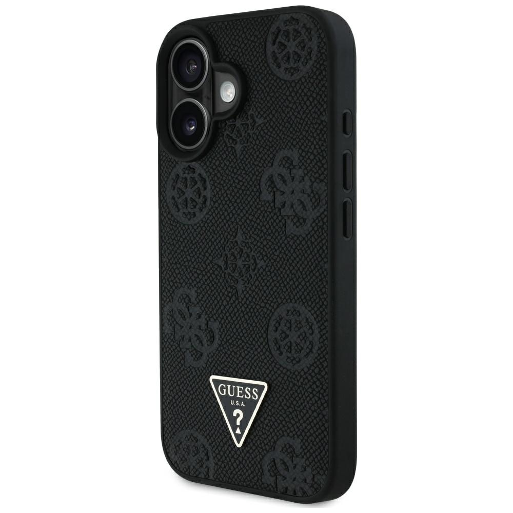 Original Case GUESS Grained Hot Stamp Peony Triangle Logo MagSafe for Iphone 16 black