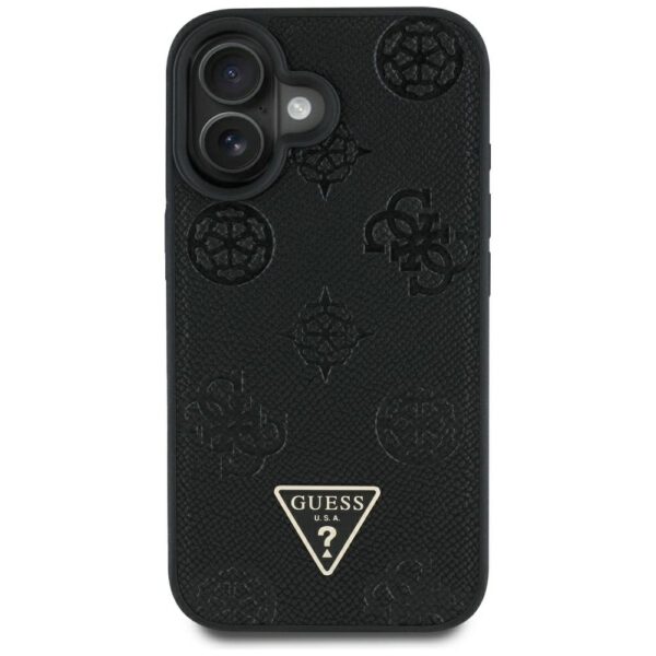 Original Case GUESS Grained Hot Stamp Peony Triangle Logo MagSafe for Iphone 16 black