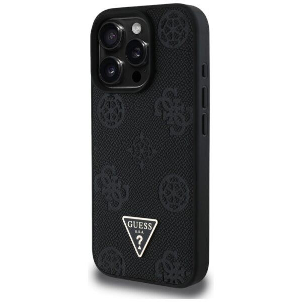 Original Case GUESS Grained Hot Stamp Peony Triangle Logo MagSafe for Iphone 16 Pro black