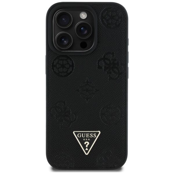 Original Case GUESS Grained Hot Stamp Peony Triangle Logo MagSafe for Iphone 16 Pro black