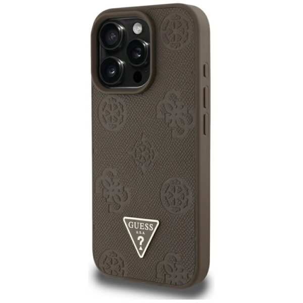 Original Case GUESS Grained Hot Stamp Peony Triangle Logo MagSafe for Iphone 16 Pro Max brown