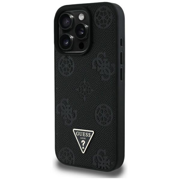 Original Case GUESS Grained Hot Stamp Peony Triangle Logo MagSafe for Iphone 16 Pro Max black