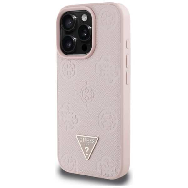 Original Case GUESS Grained Hot Stamp Peony Triangle Logo MagSafe for Iphone 16 Pro pink