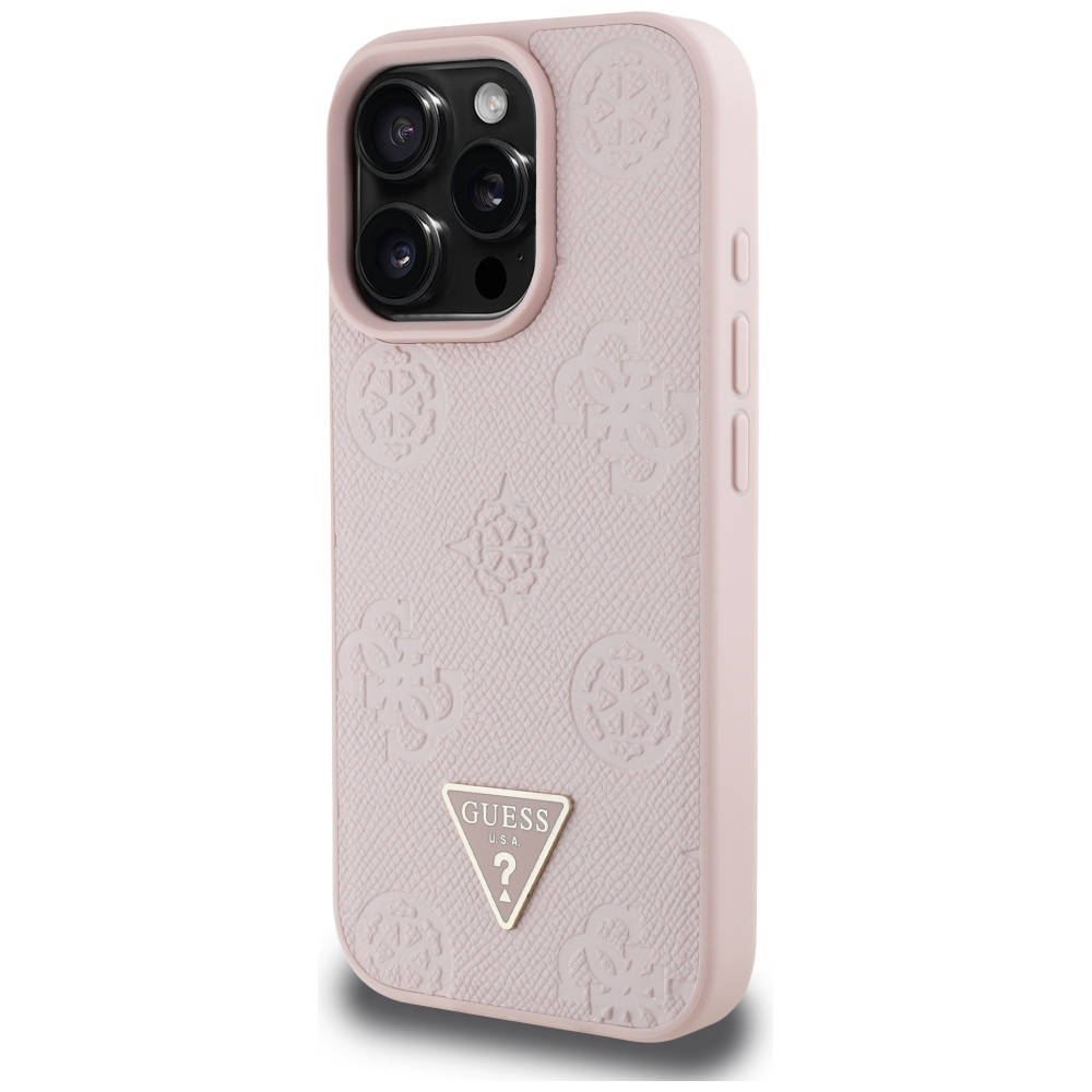 foto_add-317730 Original Case GUESS Grained Hot Stamp Peony Triangle Logo MagSafe for Iphone 16 Pro pink