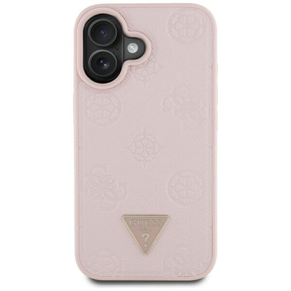Original Case GUESS Grained Hot Stamp Peony Triangle Logo MagSafe for Iphone 16 pink