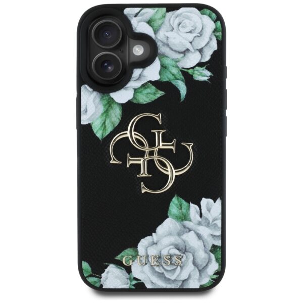Original Case GUESS Grained Roses Big 4G logo for Iphone 16 black