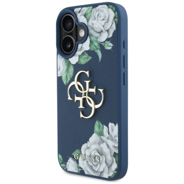 Original Case GUESS Grained Roses Big 4G logo for Iphone 16 blue