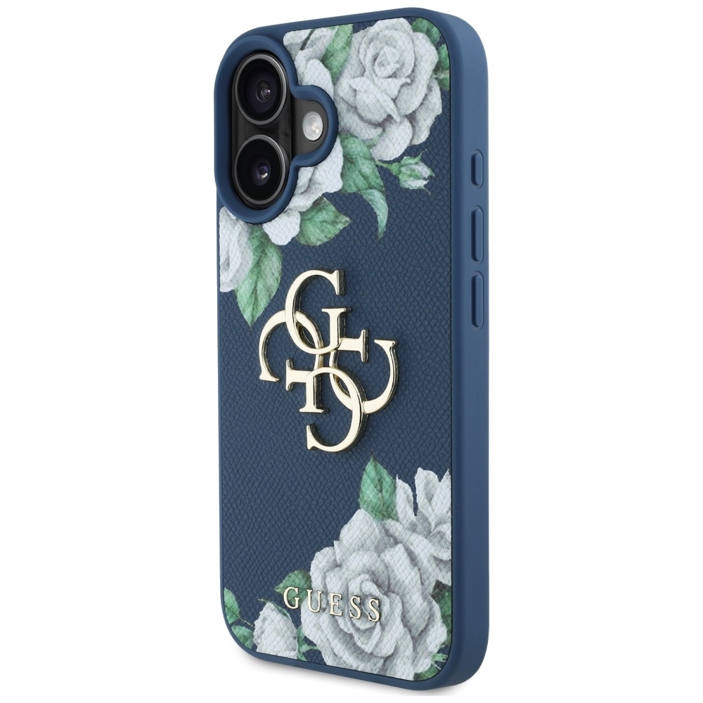 Original Case GUESS Grained Roses Big 4G logo for Iphone 16 blue