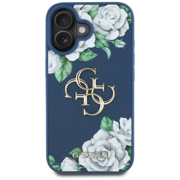 Original Case GUESS Grained Roses Big 4G logo for Iphone 16 blue