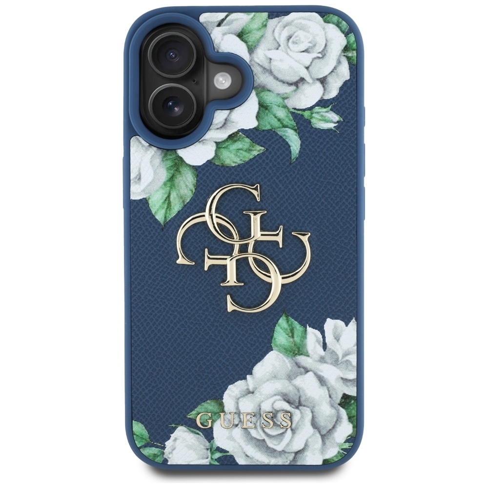 Original Case GUESS Grained Roses Big 4G logo for Iphone 16 blue