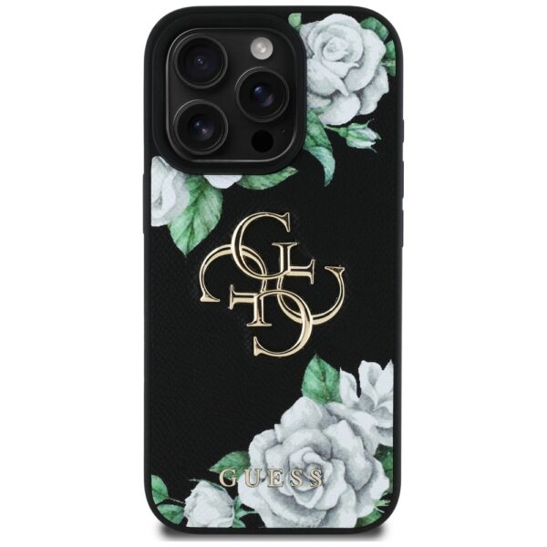 Original Case GUESS Grained Roses Big 4G logo for Iphone 16 Pro Max black