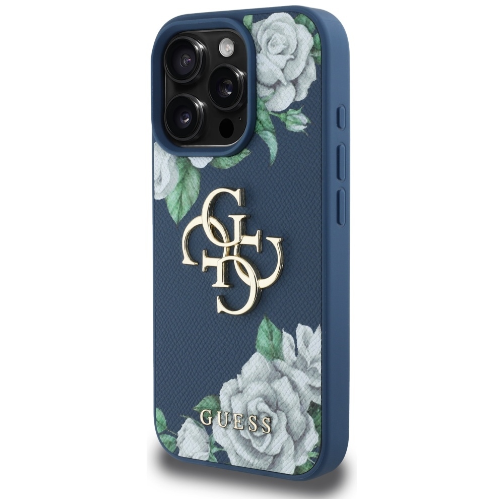 Original Case GUESS Grained Roses Big 4G logo for Iphone 16 Pro Max blue