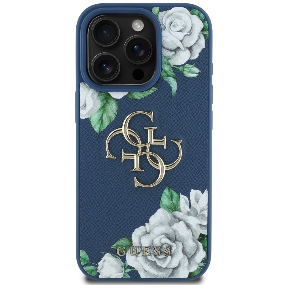 Original Case GUESS Grained Roses Big 4G logo for Iphone 16 Pro Max blue