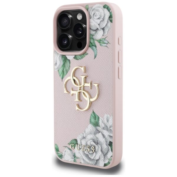 Original Case GUESS Grained Roses Big 4G logo for Iphone 16 Pro Max pink