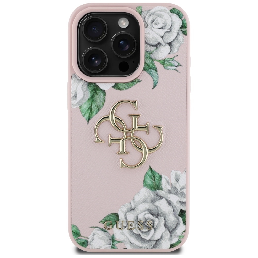foto_add-317780 Original Case GUESS Grained Roses Big 4G logo for Iphone 16 Pro Max pink