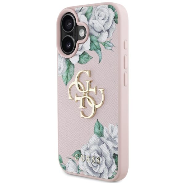 Original Case GUESS Grained Roses Big 4G logo for Iphone 16 pink
