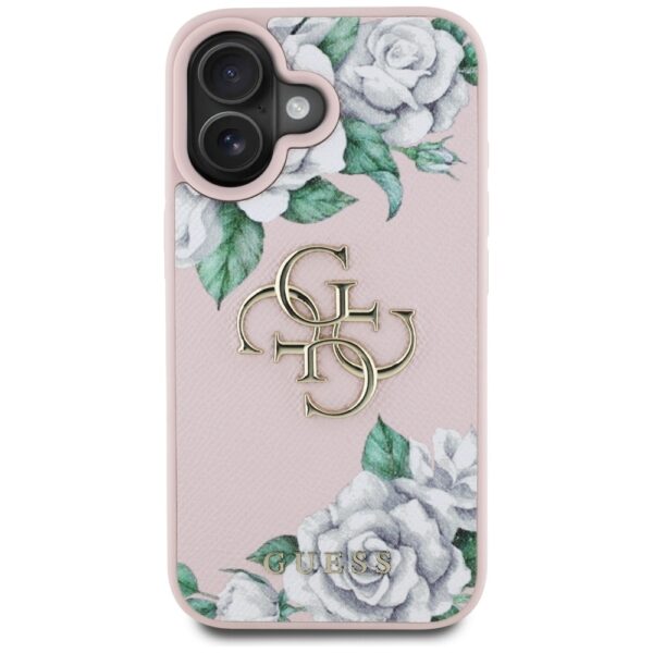 Original Case GUESS Grained Roses Big 4G logo for Iphone 16 pink