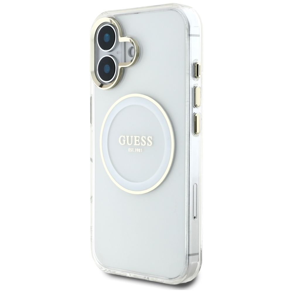 Original Case GUESS IML Metal Colored Circle Classic Logo MagSafe for Iphone 16 white
