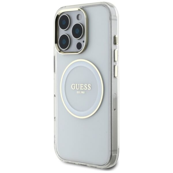 Original Case GUESS IML Metal Colored Circle Classic Logo MagSafe for Iphone 16 Pro white