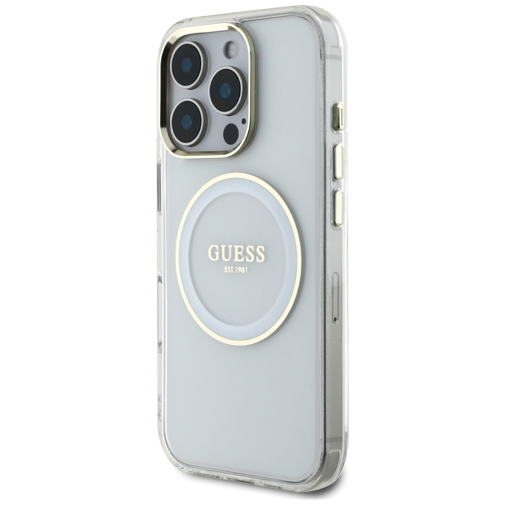 foto_add-317821 Original Case GUESS IML Metal Colored Circle Classic Logo MagSafe for Iphone 16 Pro white