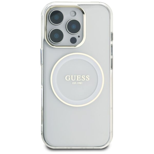 Original Case GUESS IML Metal Colored Circle Classic Logo MagSafe for Iphone 16 Pro white