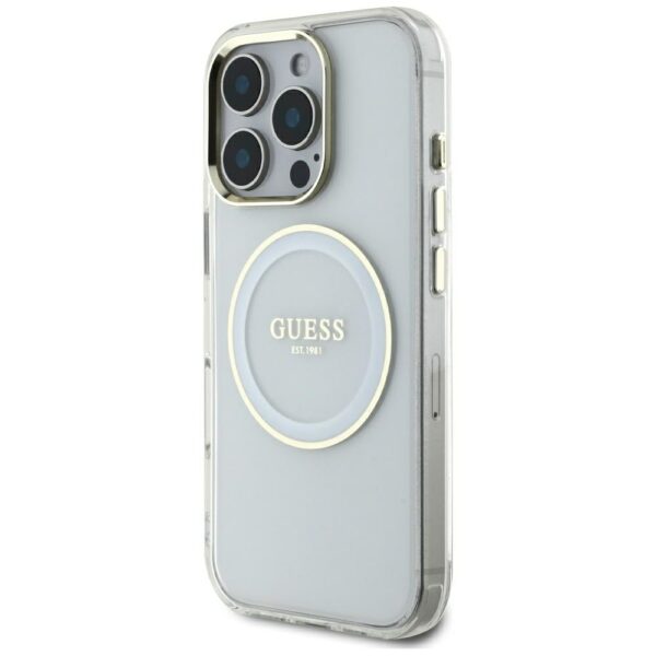Original Case GUESS IML Metal Colored Circle Classic Logo MagSafe for Iphone 16 Pro Max white