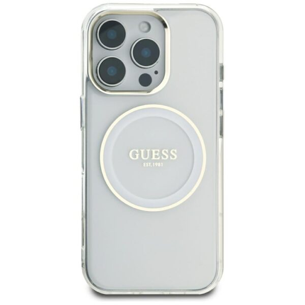 Original Case GUESS IML Metal Colored Circle Classic Logo MagSafe for Iphone 16 Pro Max white