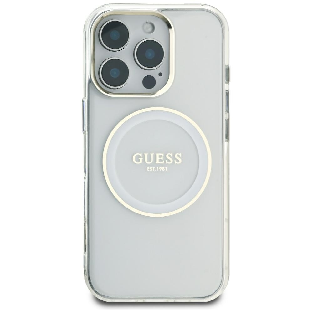 foto_add-317836 Original Case GUESS IML Metal Colored Circle Classic Logo MagSafe for Iphone 16 Pro Max white